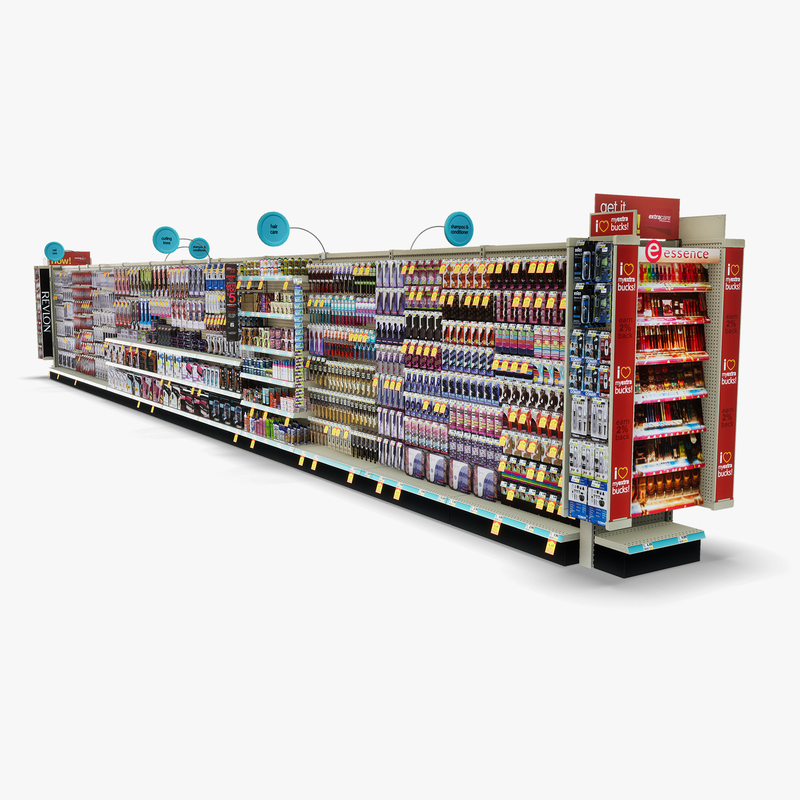 3D Model of Drug store aisle featuring Shampoo & Beauty products - 3D Render 1