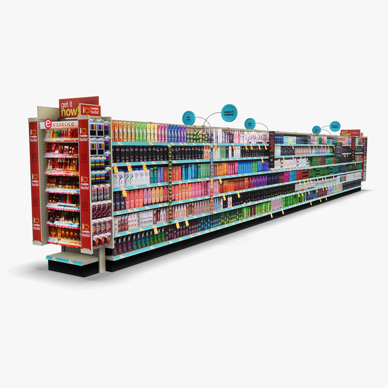 3D Model of Drug store aisle featuring Shampoo & Beauty products - 3D Render 2