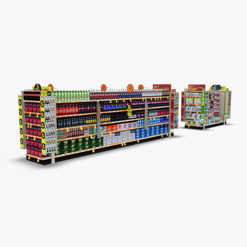 3D Model of Split drug store aisle featuring Pet & Snack products - 3D Render 4