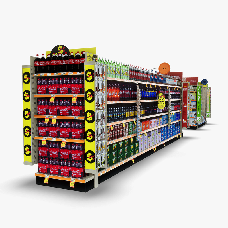 3D Model of Split drug store aisle featuring Pet & Snack products - 3D Render 7