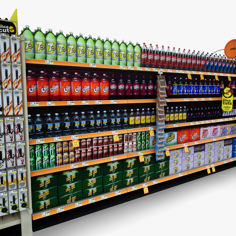 3D Model of Split drug store aisle featuring Pet & Snack products - 3D Render 9