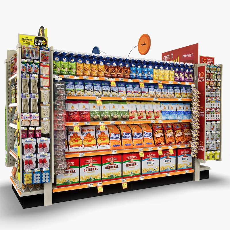 3D Model of Split drug store aisle featuring Pet & Snack products - 3D Render 12