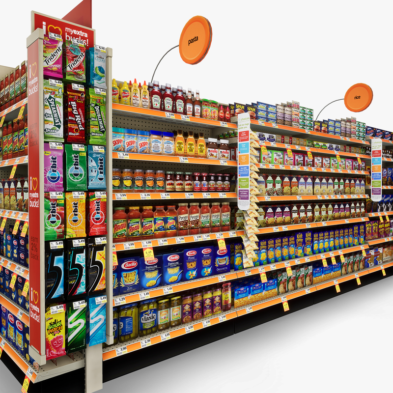 3D Model of Split drug store aisle featuring Pet & Snack products - 3D Render 13