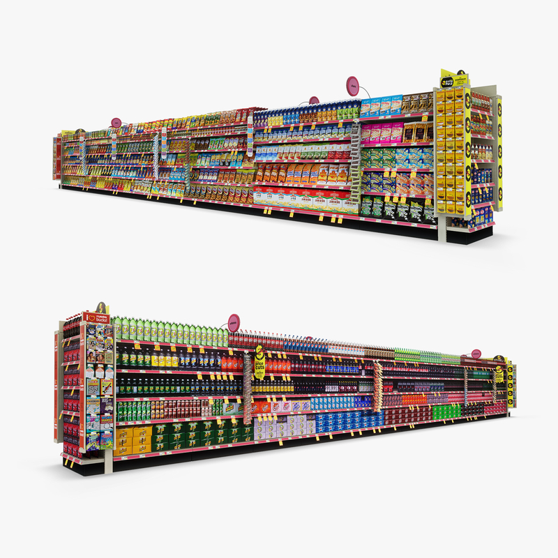 3D Model of Drug store aisle featuring Chip & Soda products - 3D Render 0