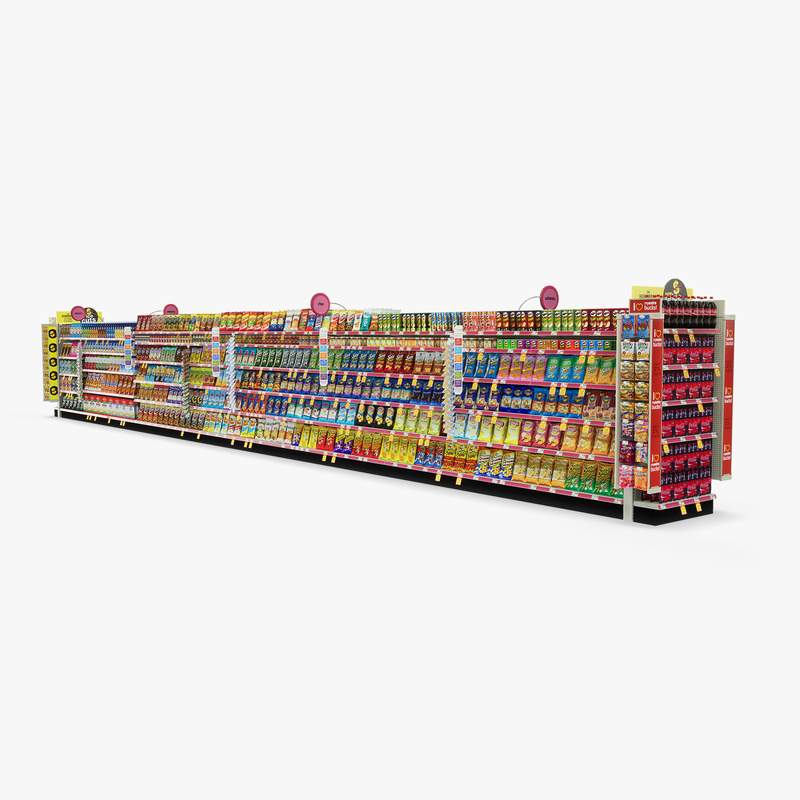 3D Model of Drug store aisle featuring Chip & Soda products - 3D Render 1