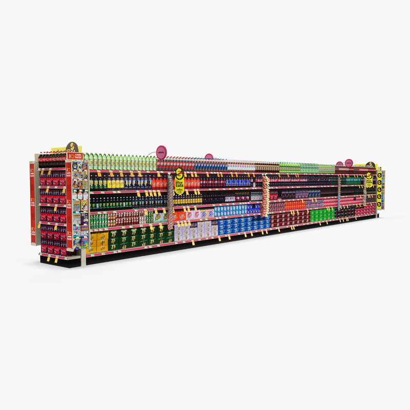 3D Model of Drug store aisle featuring Chip & Soda products - 3D Render 2