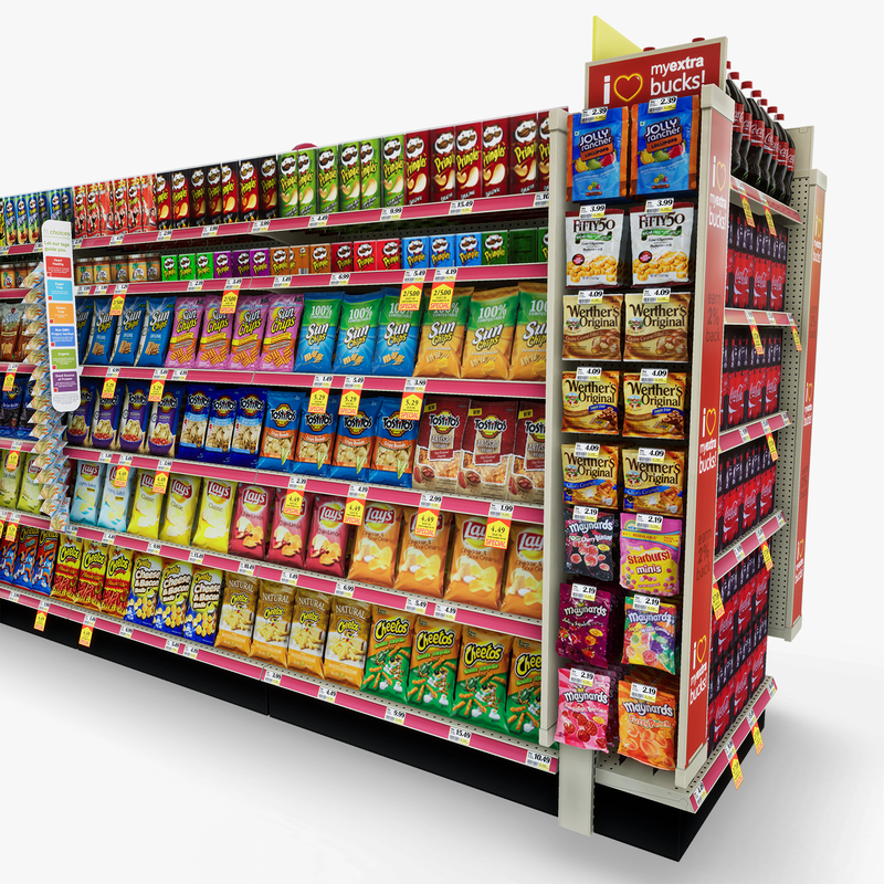 3D Model of Drug store aisle featuring Chip & Soda products - 3D Render 9