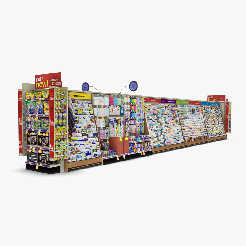 3D Model of Drug store aisle featuring Greeting Card & Toy products. - 3D Render 4