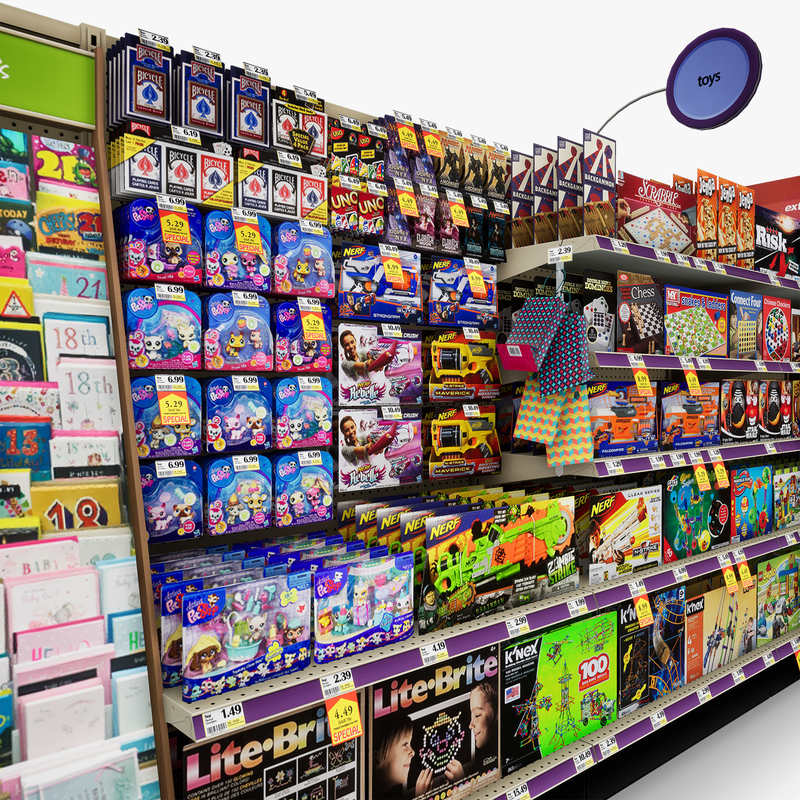 3D Model of Drug store aisle featuring Greeting Card & Toy products. - 3D Render 11