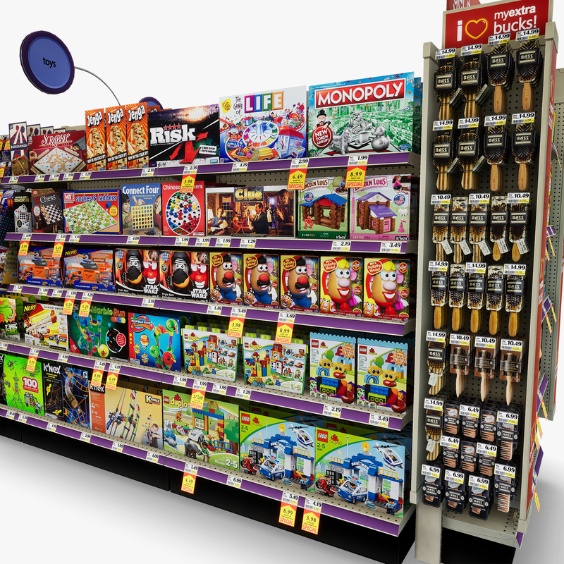 3D Model of Drug store aisle featuring Greeting Card & Toy products. - 3D Render 12