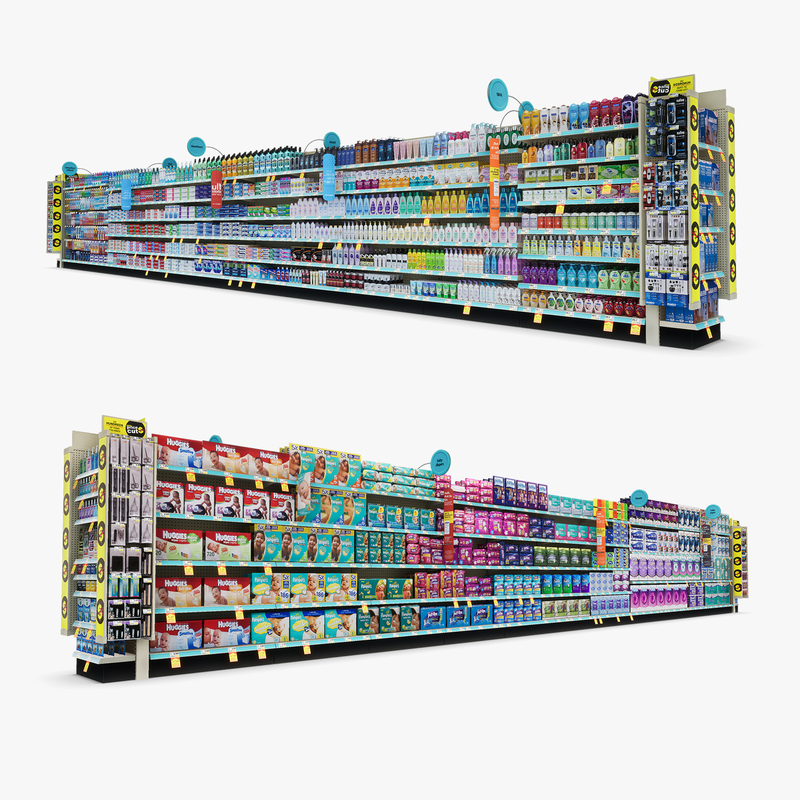 3D Model of Drug store aisle featuring Toilet Paper & Dental Hygiene products - 3D Render 0