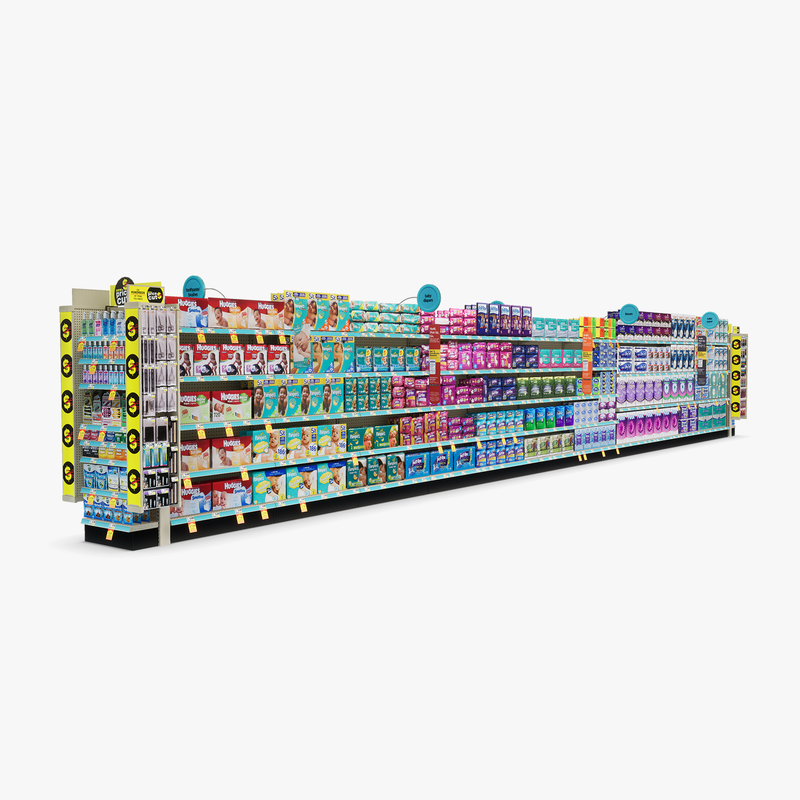 3D Model of Drug store aisle featuring Toilet Paper & Dental Hygiene products - 3D Render 2