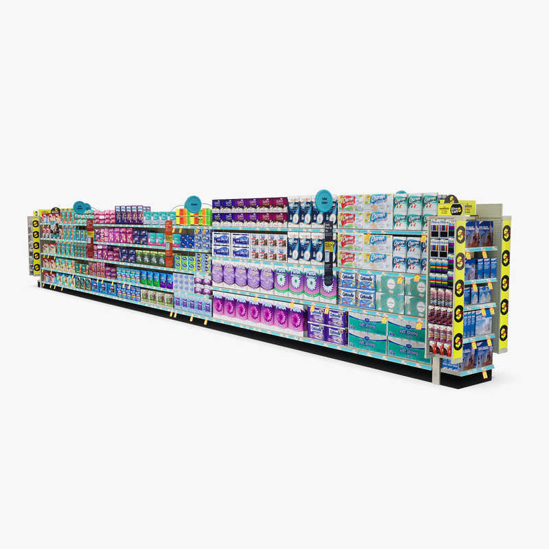 3D Model of Drug store aisle featuring Toilet Paper & Dental Hygiene products - 3D Render 3