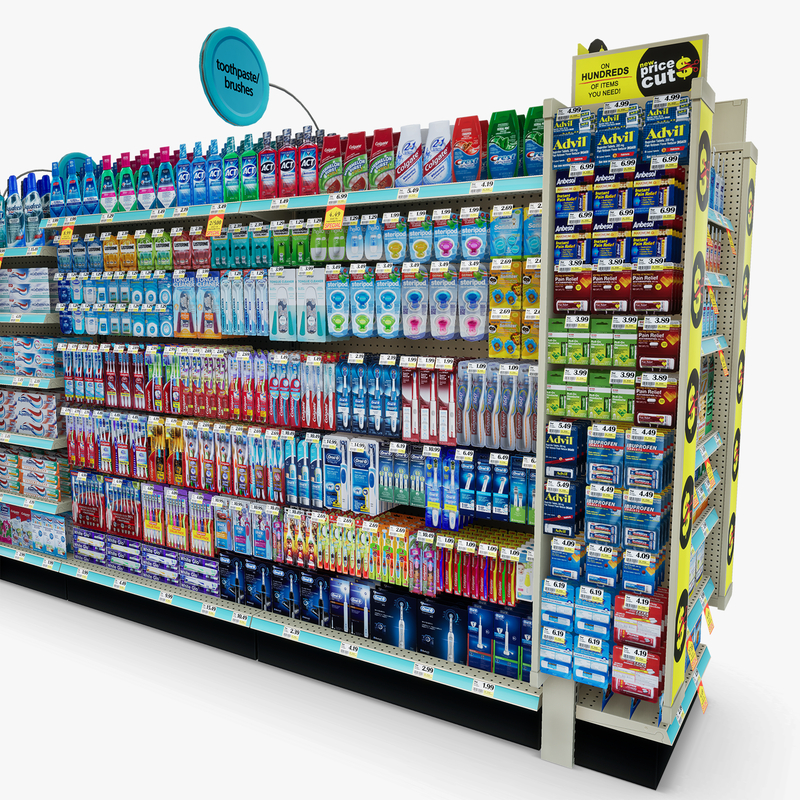 3D Model of Drug store aisle featuring Toilet Paper & Dental Hygiene products - 3D Render 9