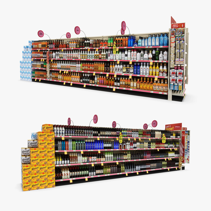 3D Model of Drug store aisle featuring Liquor & Wine products - 3D Render 0