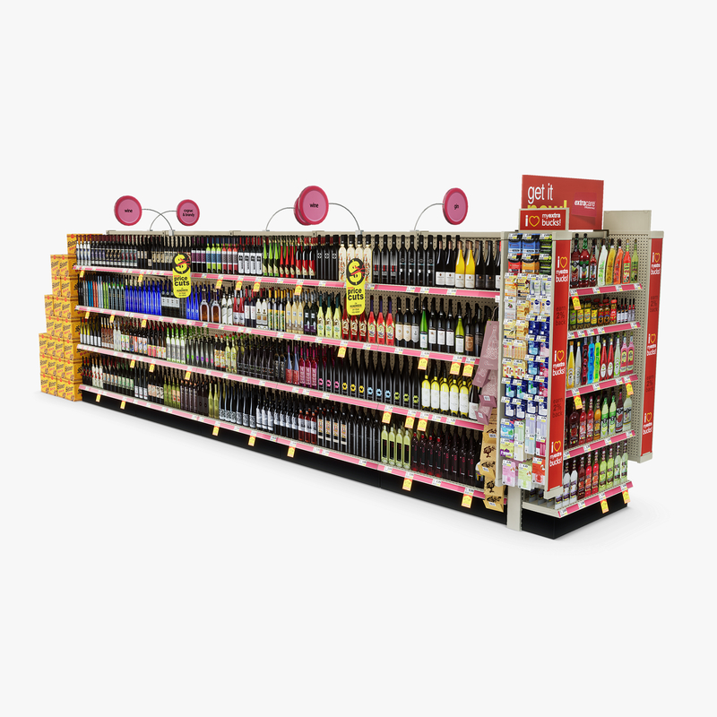 3D Model of Drug store aisle featuring Liquor & Wine products - 3D Render 1