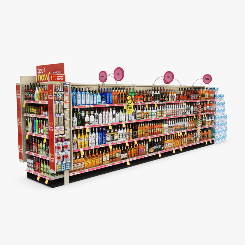 3D Model of Drug store aisle featuring Liquor & Wine products - 3D Render 2