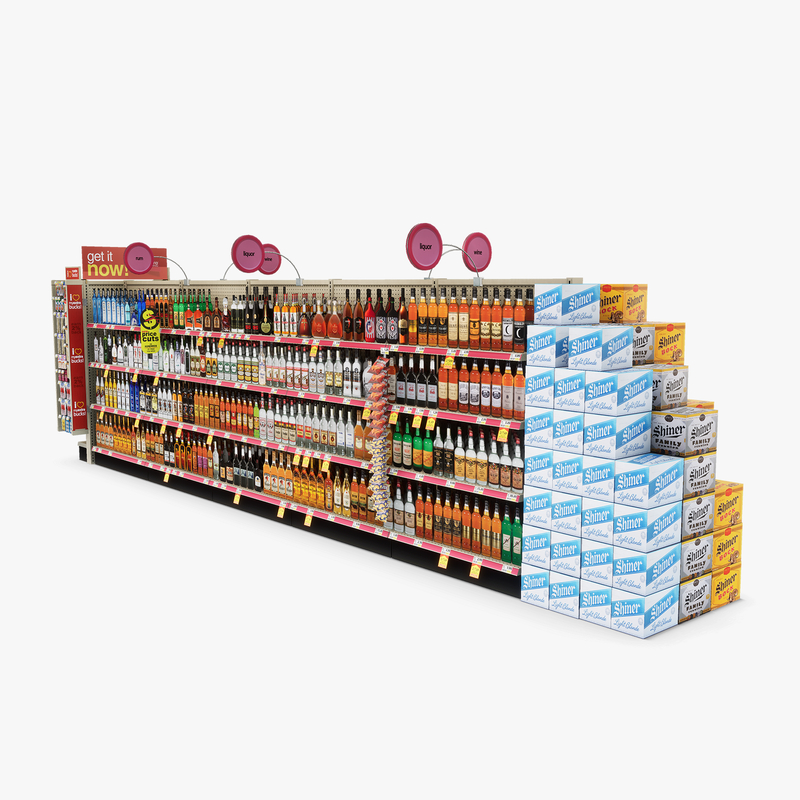 3D Model of Drug store aisle featuring Liquor & Wine products - 3D Render 3