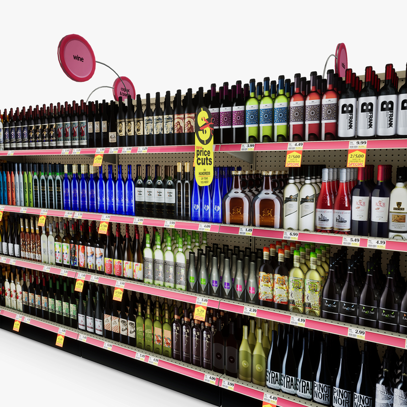 3D Model of Drug store aisle featuring Liquor & Wine products - 3D Render 8