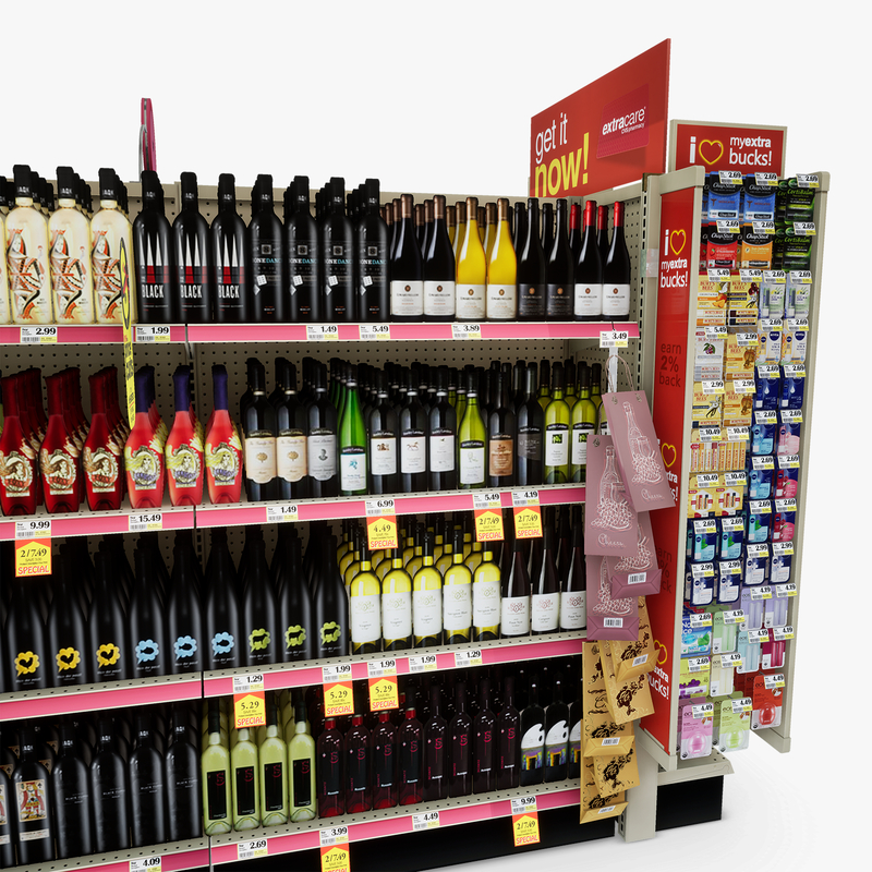 3D Model of Drug store aisle featuring Liquor & Wine products - 3D Render 9