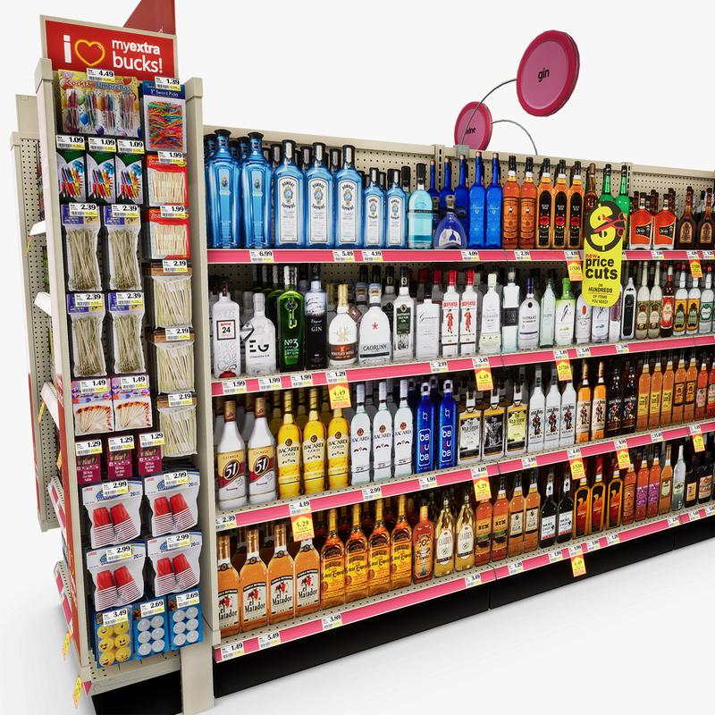 3D Model of Drug store aisle featuring Liquor & Wine products - 3D Render 10