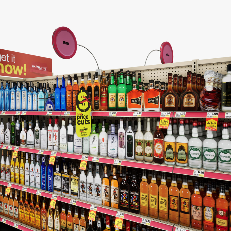 3D Model of Drug store aisle featuring Liquor & Wine products - 3D Render 11