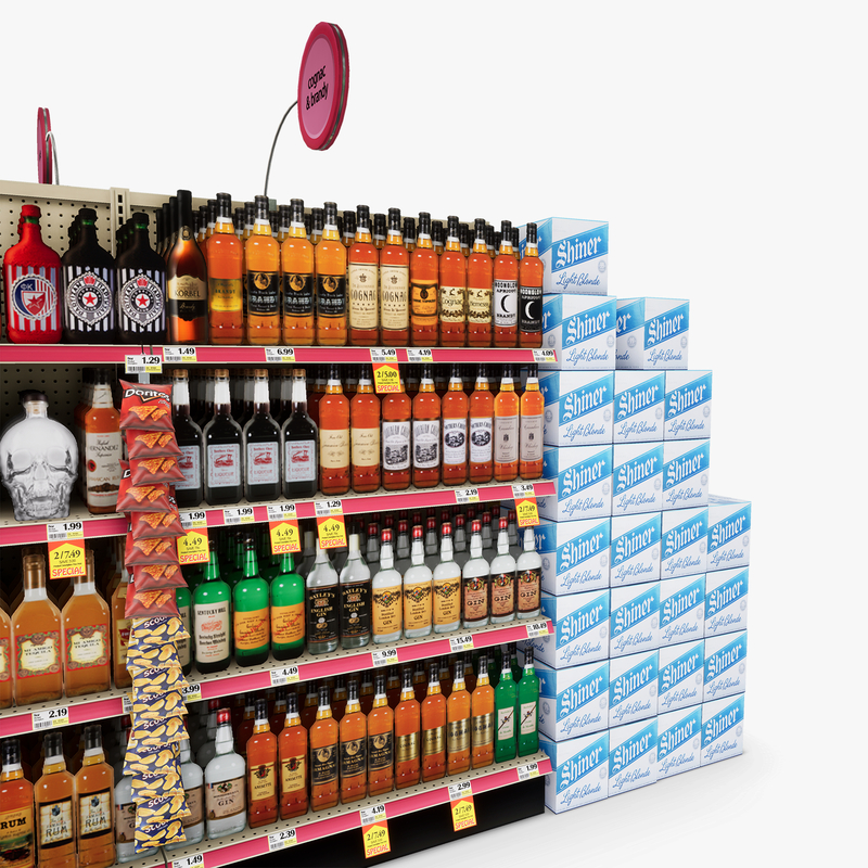 3D Model of Drug store aisle featuring Liquor & Wine products - 3D Render 12