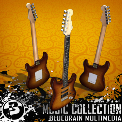 3D Model of Game-ready low polygon stratocaster-style electric guitar - 3D Render 1