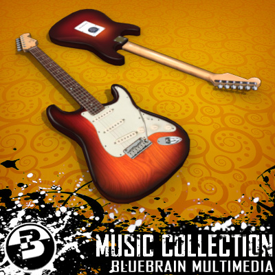 3D Model of Game-ready low polygon collection of stratocaster-style electric guitars - 3D Render 1