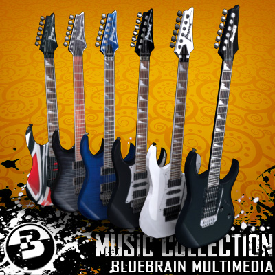3D Model of Game-ready low polygon collection of ibanez-style electric guitars - 3D Render 0