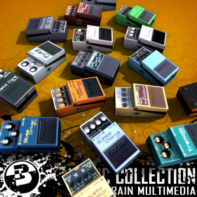 3D Model of Game-ready low polygon collection of guitar FX pedals - 3D Render 2